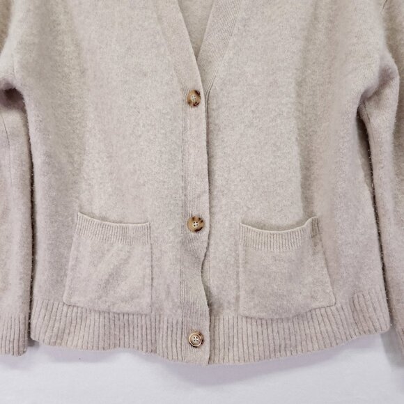 Reformation Wool Cardigan Womens Large Beige V-Neck Button Front With Pockets - Picture 14 of 16